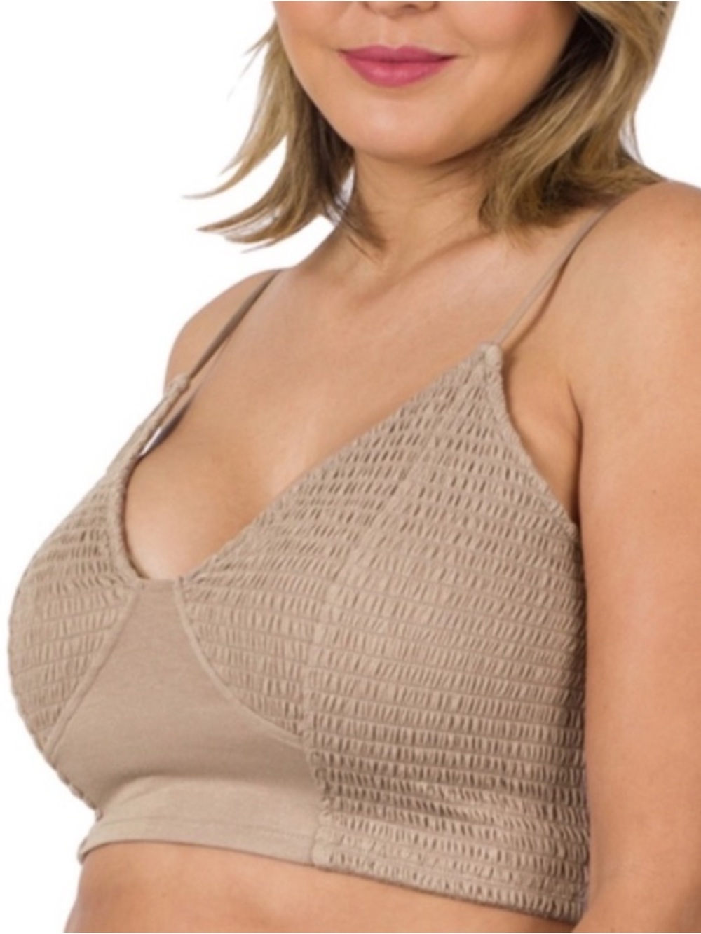 Zenana Outfitters Large Tan Smocked Bralette NEW